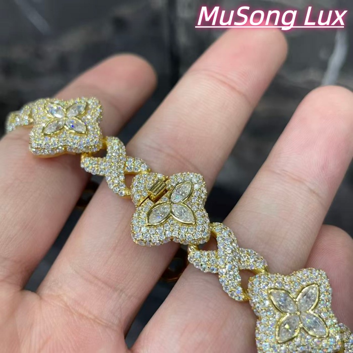 VVS Moissanite 925 Sterling Silver Miami Bracelet 9mm 8 inches gold
