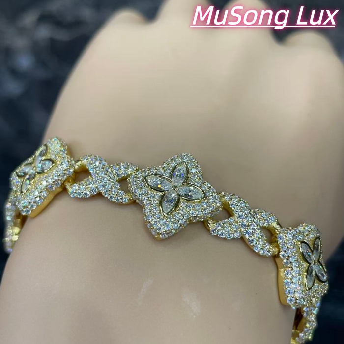 VVS Moissanite 925 Sterling Silver Miami Bracelet 9mm 8 inches gold