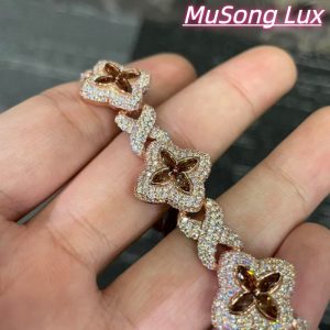 VVS Moissanite 925 Sterling Silver Miami Bracelet 9mm 8 inches, rose gold set with brown gemstones.