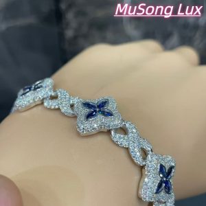 VVS Moissanite 925 Sterling Silver Miami Bracelet 9mm 8 inches, set with blue gemstones.