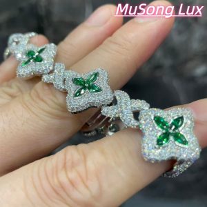 VVS Moissanite 925 Sterling Silver Miami Bracelet 9mm 8 inches, set with green gemstones.