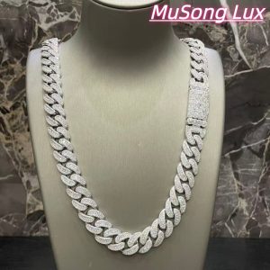 VVS Moissanite 925 Sterling Silver Miami Cuban Chain Mosaic Inlay 16mm 24-inch