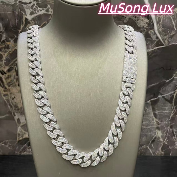 VVS Moissanite 925 Sterling Silver Miami Cuban Chain Mosaic Inlay 16mm 24-inch