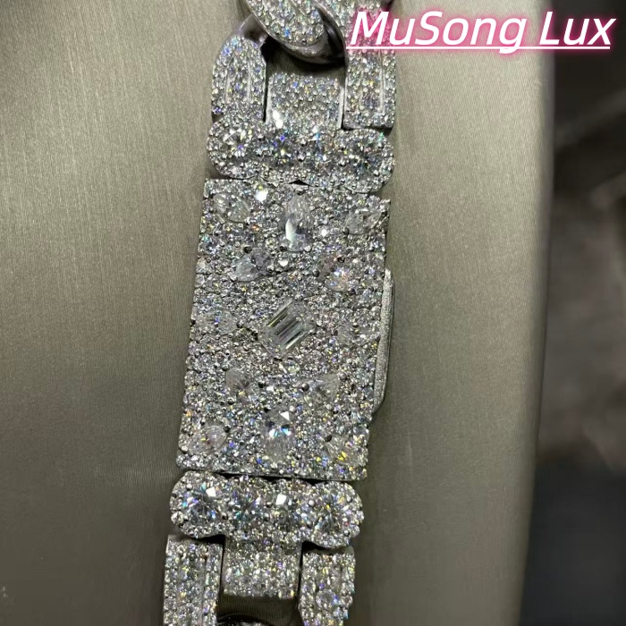 VVS Moissanite 925 Sterling Silver Miami Cuban Chain Mosaic Inlay 16mm 24-inch
