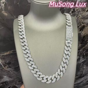VVS Moissanite 925 Sterling Silver Miami Cuban Chain Mosaic Inlay 16mm 24-inch