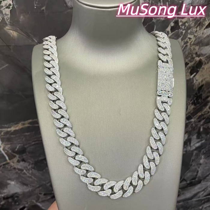 VVS Moissanite 925 Sterling Silver Miami Cuban Chain Mosaic Inlay 16mm 24-inch