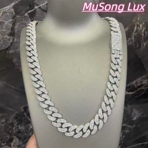 VVS Moissanite 925 Sterling Silver Miami Cuban Chain Mosaic Inlay 16mm 24-inch