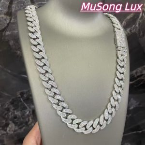 VVS Moissanite 925 Sterling Silver Miami Cuban Chain Mosaic Inlay 16mm 24-inch