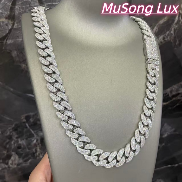 VVS Moissanite 925 Sterling Silver Miami Cuban Chain Mosaic Inlay 16mm 24-inch