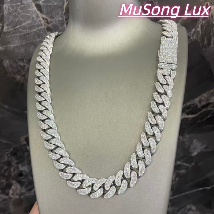 VVS Moissanite 925 Sterling Silver Miami Cuban Chain Mosaic Inlay 16mm 24-inch