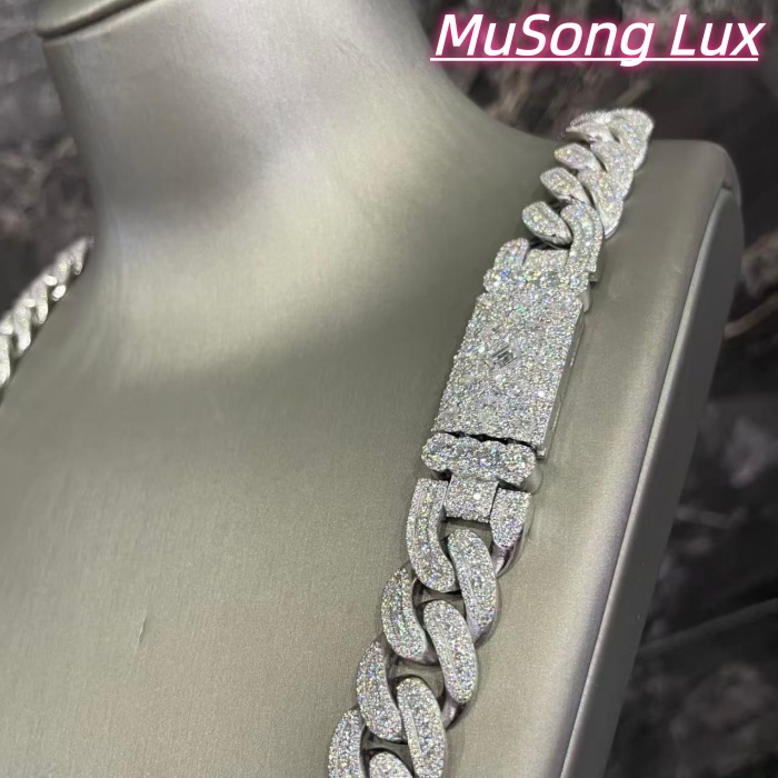 VVS Moissanite 925 Sterling Silver Miami Cuban Chain Mosaic Inlay 16mm 24-inch