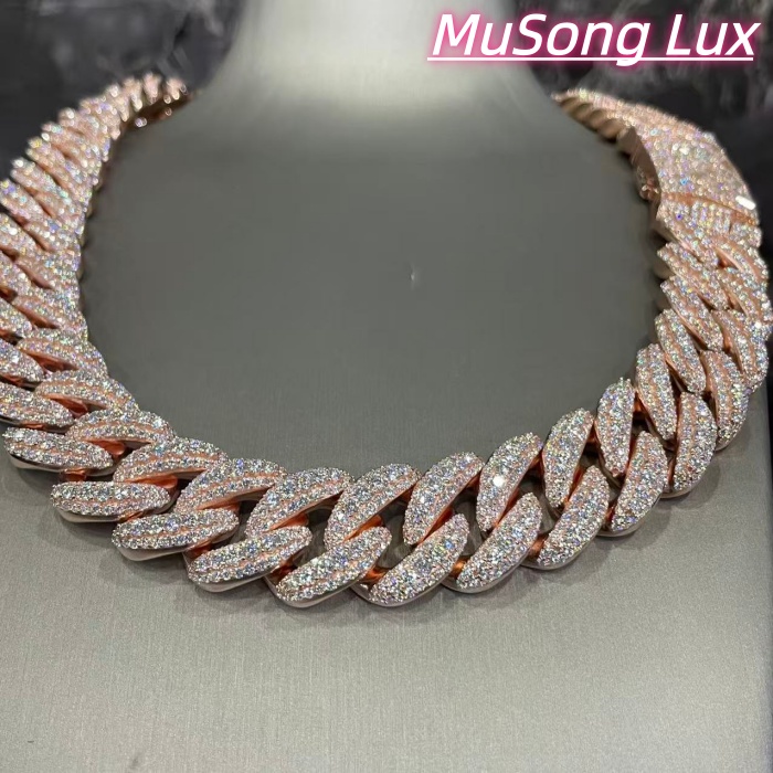 VVS Moissanite 925 Sterling Silver Miami Cuban Chain Mosaic Inlay 22mm (22 inches)