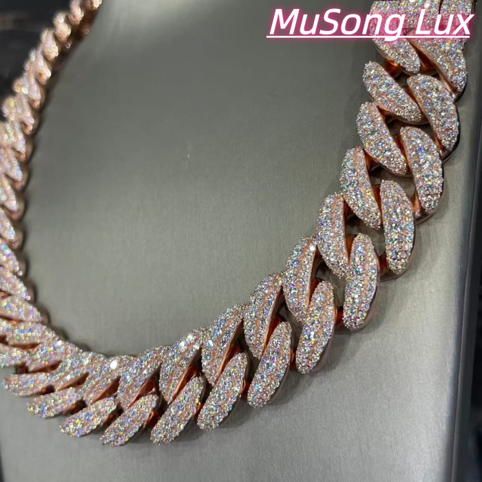 VVS Moissanite 925 Sterling Silver Miami Cuban Chain Mosaic Inlay 22mm (22 inches)