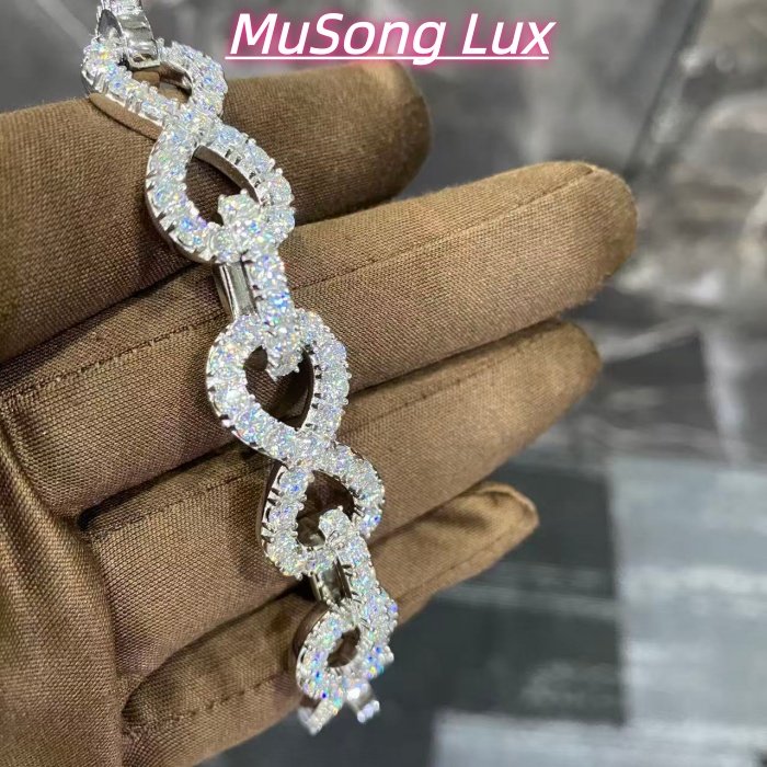 VVS Moissanite 925 Sterling Silver Bracelet, 16mm (8 inches), set with large diamonds.