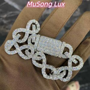 VVS Moissanite 925 Sterling Silver Bracelet, 16mm (8 inches), set with large diamonds.