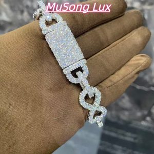 VVS Moissanite 925 Sterling Silver Bracelet, 16mm (8 inches), set with large diamonds.