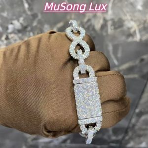 VVS Moissanite 925 Sterling Silver Bracelet, 16mm (8 inches), set with large diamonds.
