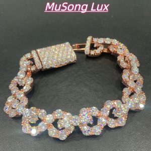 VVS Moissanite 925 Sterling Silver Bracelet, 17mm (8 inches), rose gold, set with large diamonds.