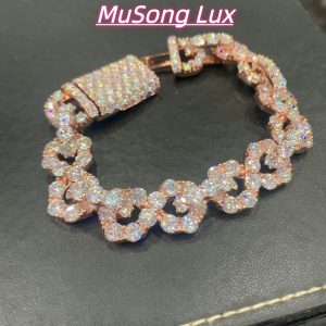 VVS Moissanite 925 Sterling Silver Bracelet, 17mm (8 inches), rose gold, set with large diamonds.