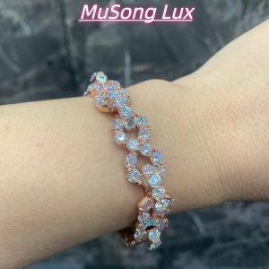 VVS Moissanite 925 Sterling Silver Bracelet, 17mm (8 inches), rose gold, set with large diamonds.