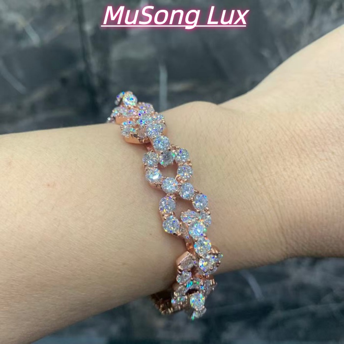 VVS Moissanite 925 Sterling Silver Bracelet, 17mm (8 inches), rose gold, set with large diamonds.