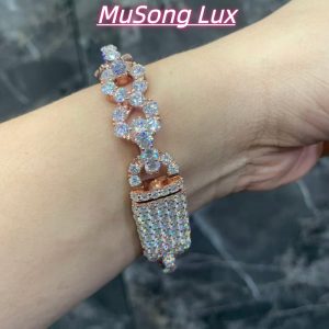 VVS Moissanite 925 Sterling Silver Bracelet, 17mm (8 inches), rose gold, set with large diamonds.