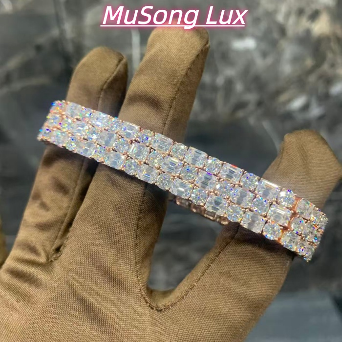 VVS Moissanite 925 Sterling Silver Tennis Chain 7mm 7 Inch Rose Gold