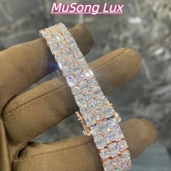 VVS Moissanite 925 Sterling Silver Tennis Chain 7mm 7 Inch Rose Gold