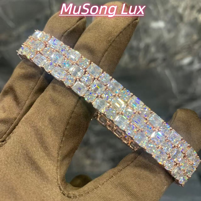 VVS Moissanite 925 Sterling Silver Tennis Chain 7mm 7 Inch Rose Gold