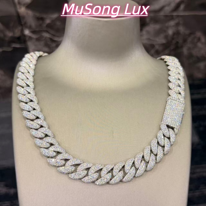 VVS Moissanite 925 Sterling Silver Miami Cuban Chain 20MM 22inches 409G White Gold