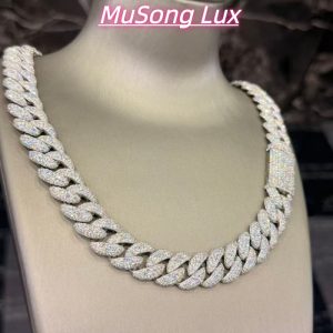 VVS Moissanite 925 Sterling Silver Miami Cuban Chain 20MM 22inches 409G White Gold
