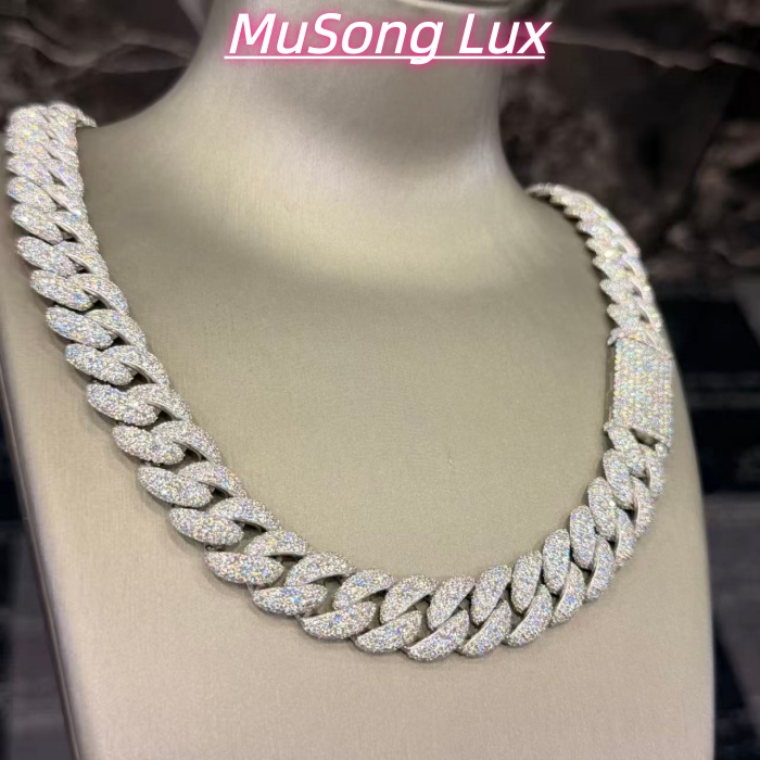 VVS Moissanite 925 Sterling Silver Miami Cuban Chain 20MM 22inches 409G White Gold