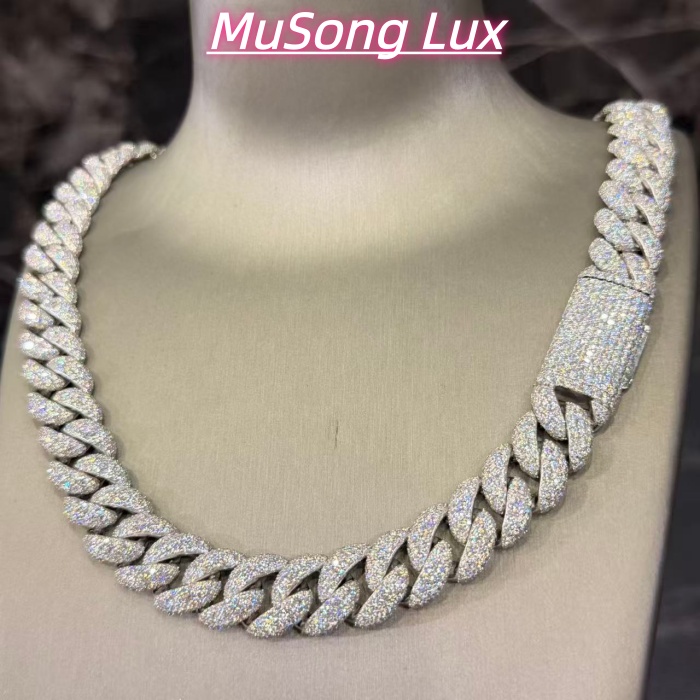 VVS Moissanite 925 Sterling Silver Miami Cuban Chain 20MM 22inches 409G White Gold