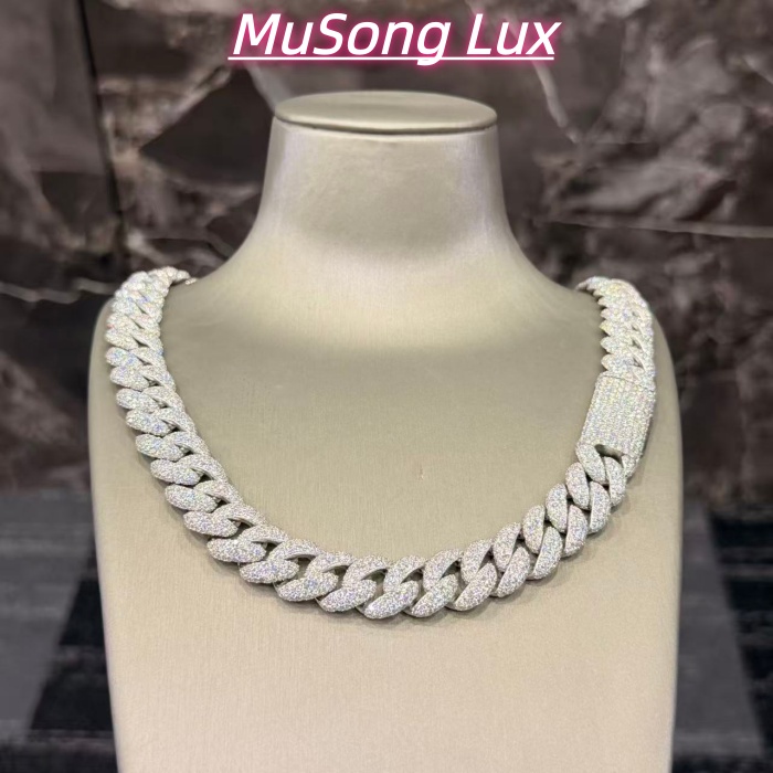 VVS Moissanite 925 Sterling Silver Miami Cuban Chain 20MM 22inches 409G White Gold