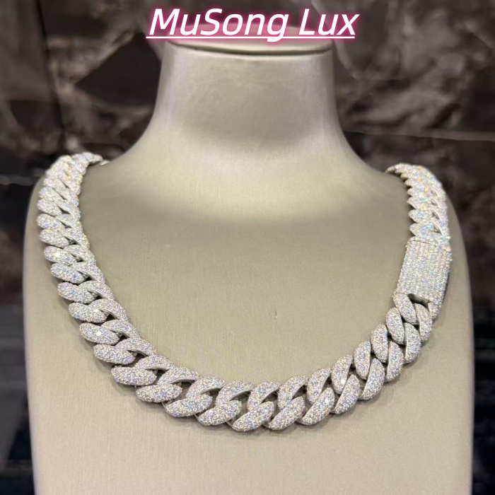 VVS Moissanite 925 Sterling Silver Miami Cuban Chain 20MM 22inches 409G White Gold