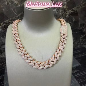 VVS Moissanite 925 Sterling Silver Miami Cuban Chain Rose Gold 16mm 20inches