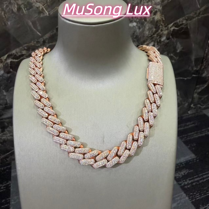 VVS Moissanite 925 Sterling Silver Miami Cuban Chain Rose Gold 16mm 20inches