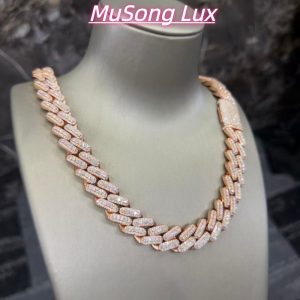 VVS Moissanite 925 Sterling Silver Miami Cuban Chain Rose Gold 16mm 20inches