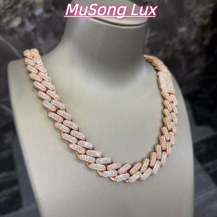 VVS Moissanite 925 Sterling Silver Miami Cuban Chain Rose Gold 16mm 20inches