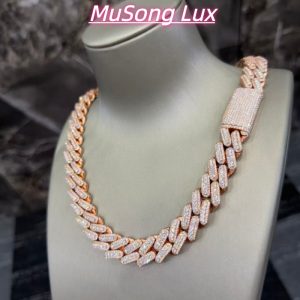 VVS Moissanite 925 Sterling Silver Miami Cuban Chain Rose Gold 16mm 20inches