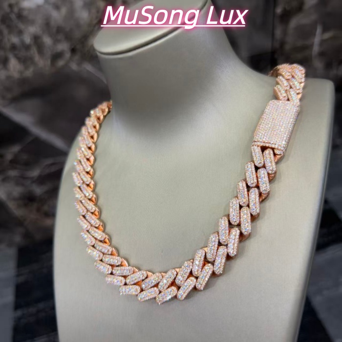 VVS Moissanite 925 Sterling Silver Miami Cuban Chain Rose Gold 16mm 20inches