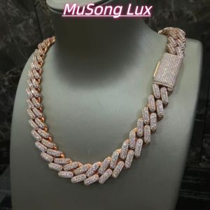 VVS Moissanite 925 Sterling Silver Miami Cuban Chain Rose Gold 16mm 20inches