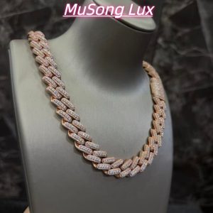 VVS Moissanite 925 Sterling Silver Miami Cuban Chain Rose Gold 16mm 20inches