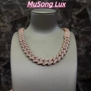 VVS Moissanite 925 Sterling Silver Miami Cuban Chain Rose Gold 16mm 20inches