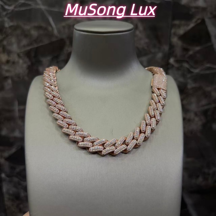 VVS Moissanite 925 Sterling Silver Miami Cuban Chain Rose Gold 16mm 20inches
