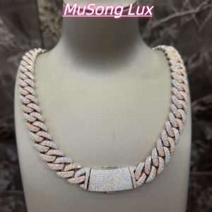 VVS Moissanite 925 Sterling Silver Miami Cuban Chain Two-tone Rose Gold 16mm 23inches