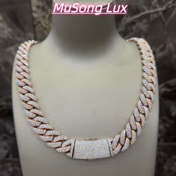 VVS Moissanite 925 Sterling Silver Miami Cuban Chain Two-tone Rose Gold 16mm 23inches