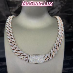 VVS Moissanite 925 Sterling Silver Miami Cuban Chain Two-tone Rose Gold 16mm 23inches