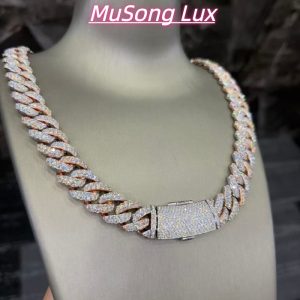VVS Moissanite 925 Sterling Silver Miami Cuban Chain Two-tone Rose Gold 16mm 23inches