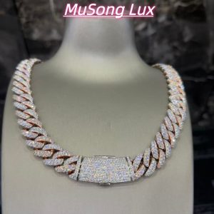 VVS Moissanite 925 Sterling Silver Miami Cuban Chain Two-tone Rose Gold 16mm 23inches